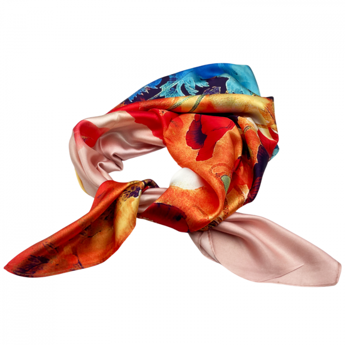 Esarfa matase POPPY, Roz, 70x70cm [2]