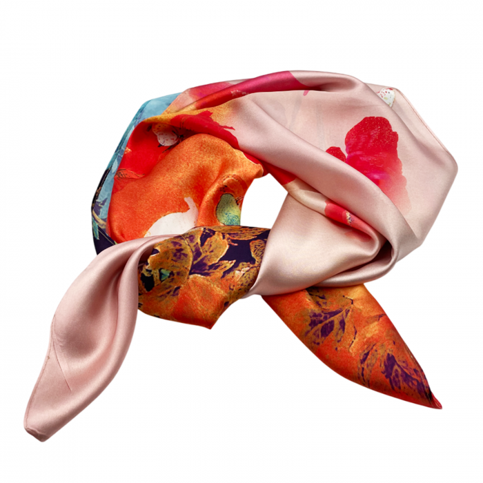 Esarfa matase POPPY, Roz, 70x70cm [4]