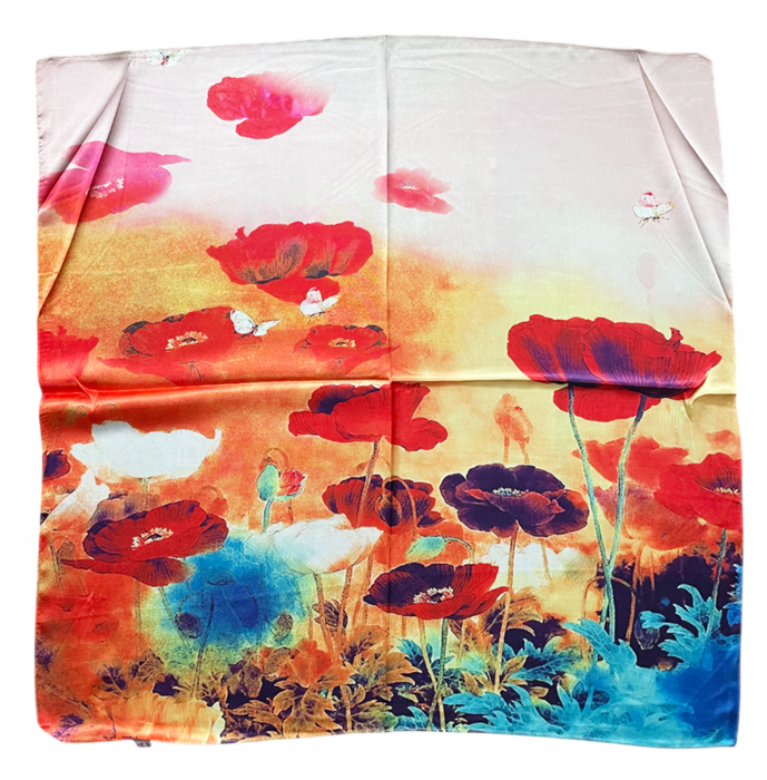 Esarfa matase POPPY, Roz, 70x70cm [3]