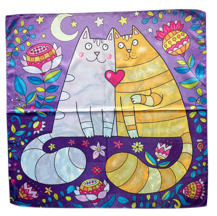 Esarfa matase IRIS & KITTY cu 2 fete, 70x70cm [3]