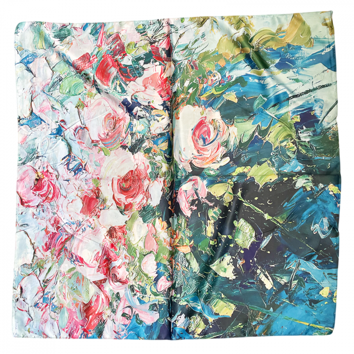 Esarfa matase ROSES, Albastru, 70x70cm [3]