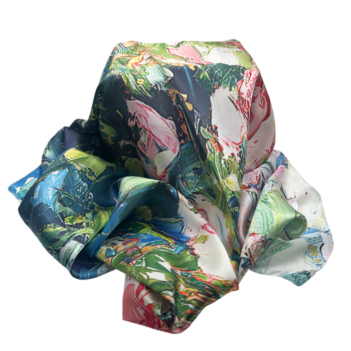 Esarfa matase ROSES, Albastru, 70x70cm [4]