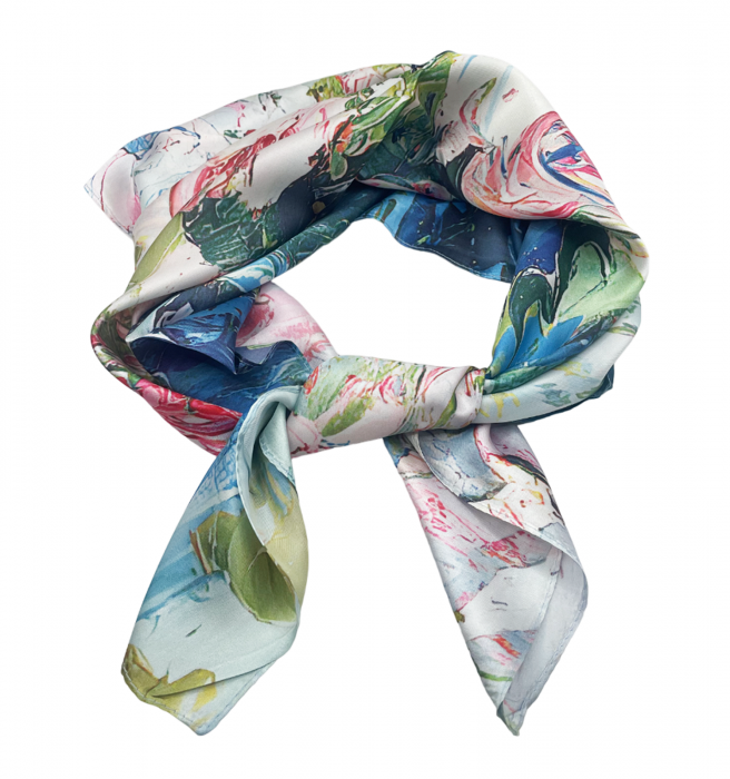 Esarfa matase ROSES, Albastru, 70x70cm [1]