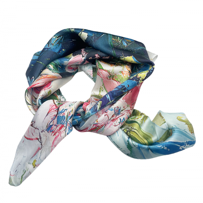 Esarfa matase ROSES, Albastru, 70x70cm [2]