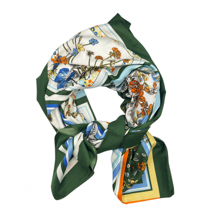 Esarfa matase FLORES, Verde, 87x180cm [2]