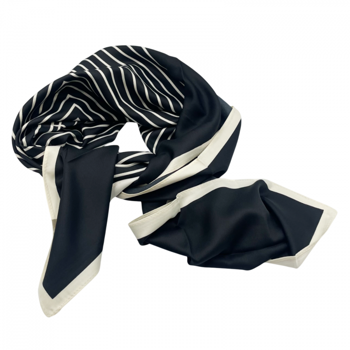 Esarfa matase WANDA, Negru Crem, 85x85cm [1]