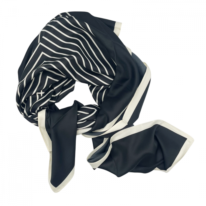 Esarfa matase WANDA, Negru Crem, 85x85cm [2]