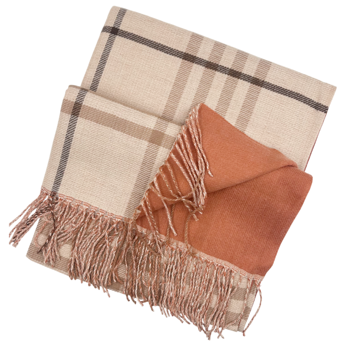Esarfa reversibila in carouri CAMBRIDGE - Teracotao/ Bej - 70x190 cm [2]