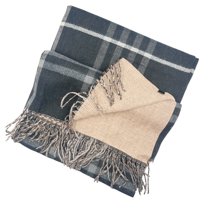 Esarfa reversibila in carouri CAMBRIDGE - Gri Bej - 70x190 cm [2]