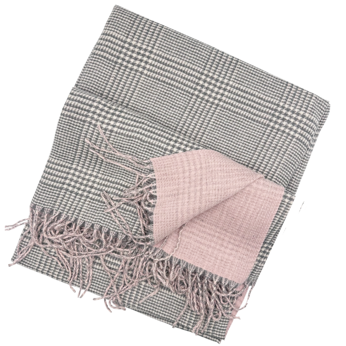 Esarfa reversibila in carouri - Roz prafuit - gri [2]