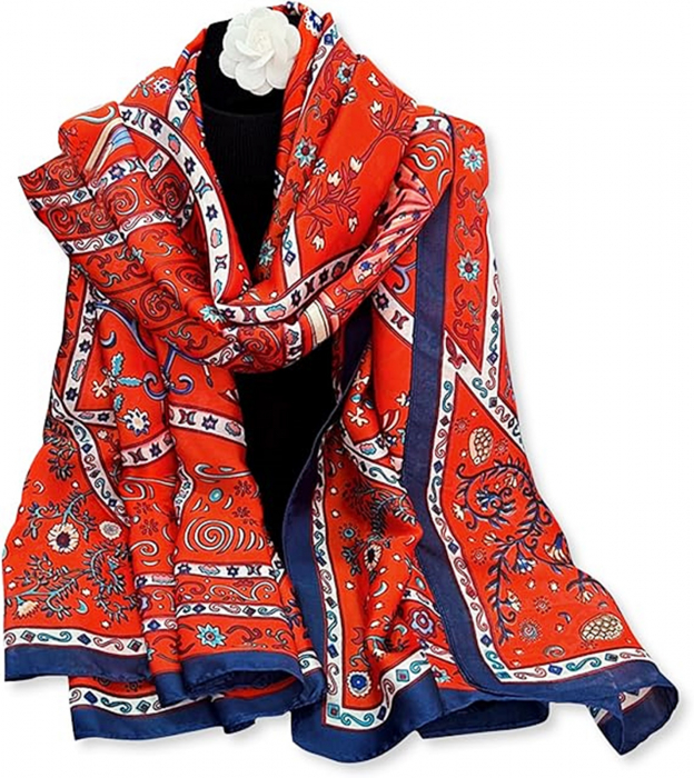 Esarfa matase PAISLEY, Rosu coral, 90x180cm [6]