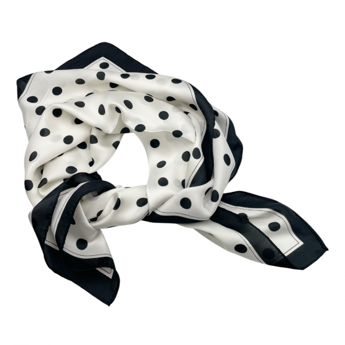 Esarfa satin DOTTIE, Alb/ Negru, 70x70cm [2]