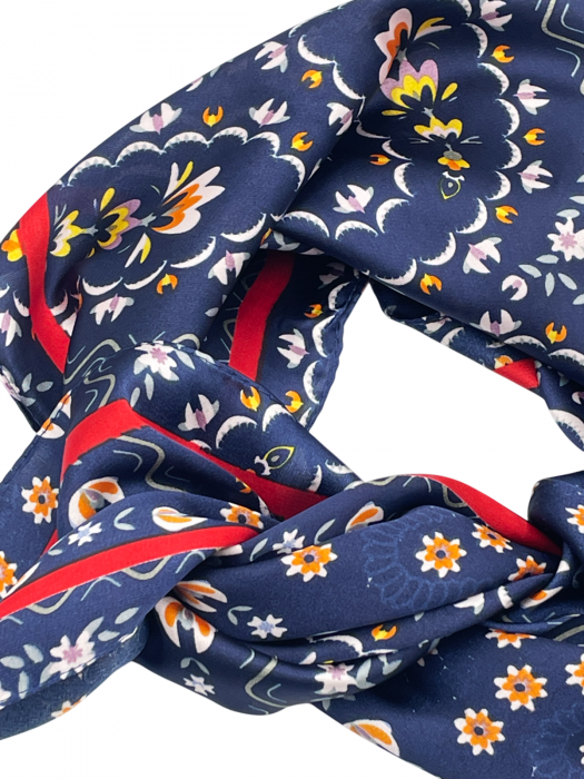 Esarfa satin TULIPE, Bleumarin, 70x70cm [2]