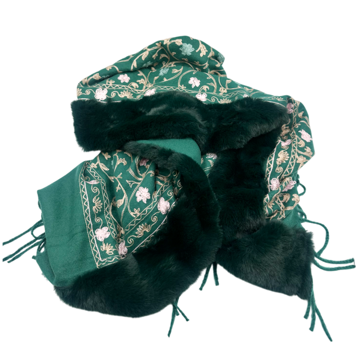Esarfa tip Poncho cu blanita si franjuri Cashmere DAPHNE, Verde [1]