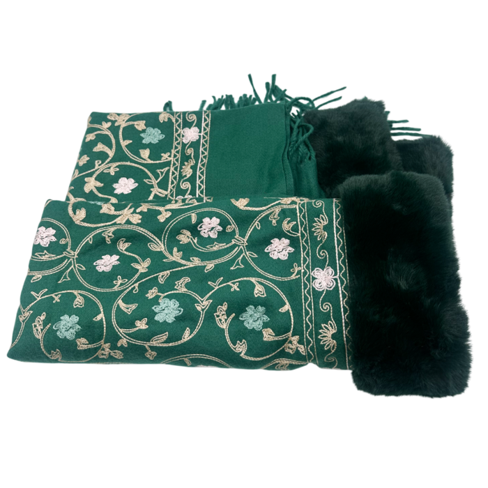 Esarfa tip Poncho cu blanita si franjuri Cashmere DAPHNE, Verde [2]