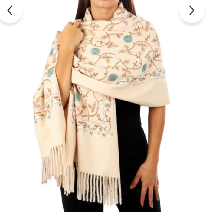Esarfa tip Poncho cu broderie si franjuri Cashmere CHLOE, Bej taupe [5]