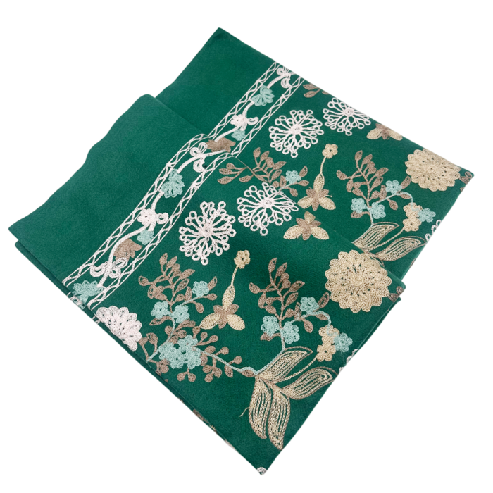 Esarfa tip Poncho cu broderie si franjuri Cashmere CHLOE, Verde [3]