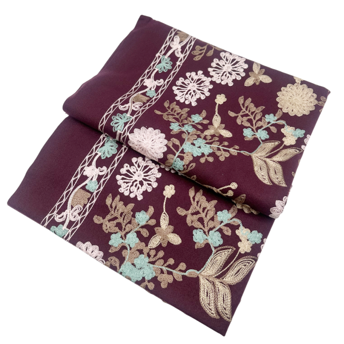 Esarfa tip Poncho cu broderie si franjuri Cashmere CHLOE, Mov sangria [3]