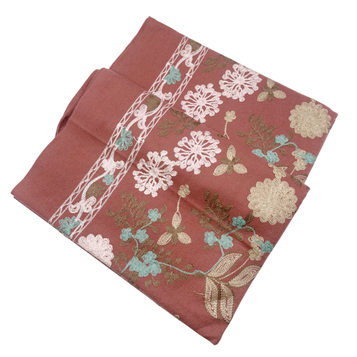 Esarfa tip Poncho cu broderie si franjuri Cashmere CHLOE, Roz prafuit [3]