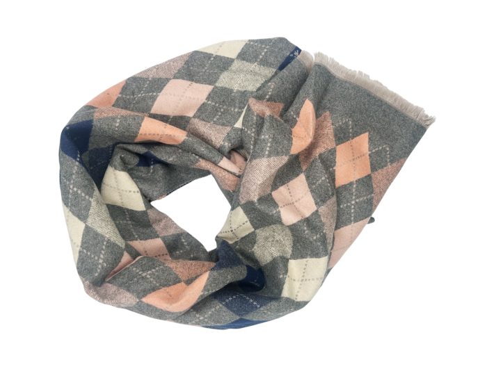 Esarfa tip Poncho in carouri ALBERTINA, Gri, 65x185cm [2]