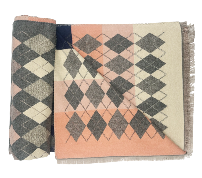 Esarfa tip Poncho in carouri ALBERTINA, Gri, 65x185cm [3]