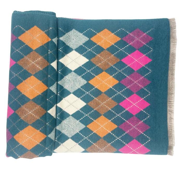 Esarfa tip Poncho in carouri ALBERTINA, Turcoaz, 65x185cm [1]