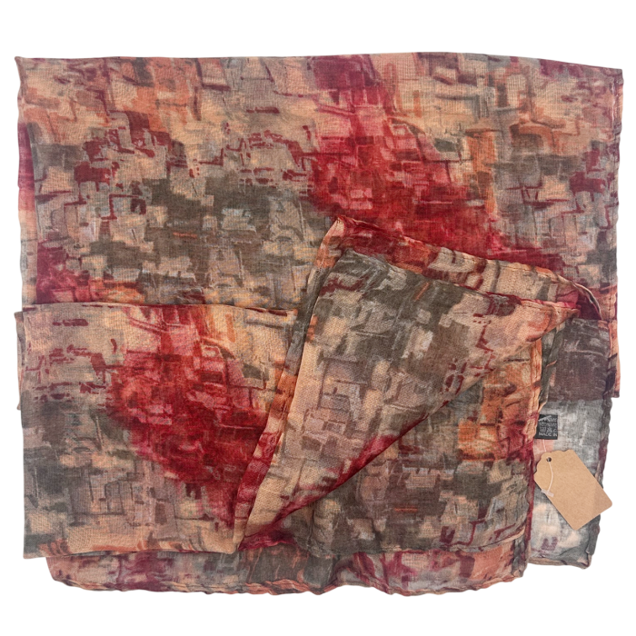 Esarfa vascoza cu imprimeu abstract -Gri Bordo Caramiziu - 70x180 cm [3]