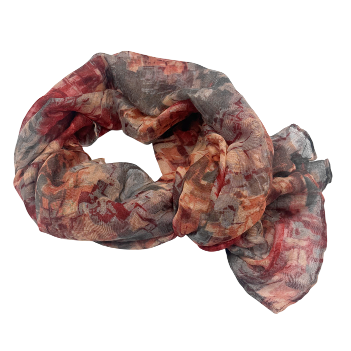 Esarfa vascoza cu imprimeu abstract -Gri Bordo Caramiziu - 70x180 cm [2]