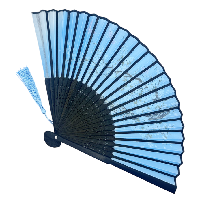 Evantai Albastru din Bambus si Textil BLACK KYOTO cu Flori [2]