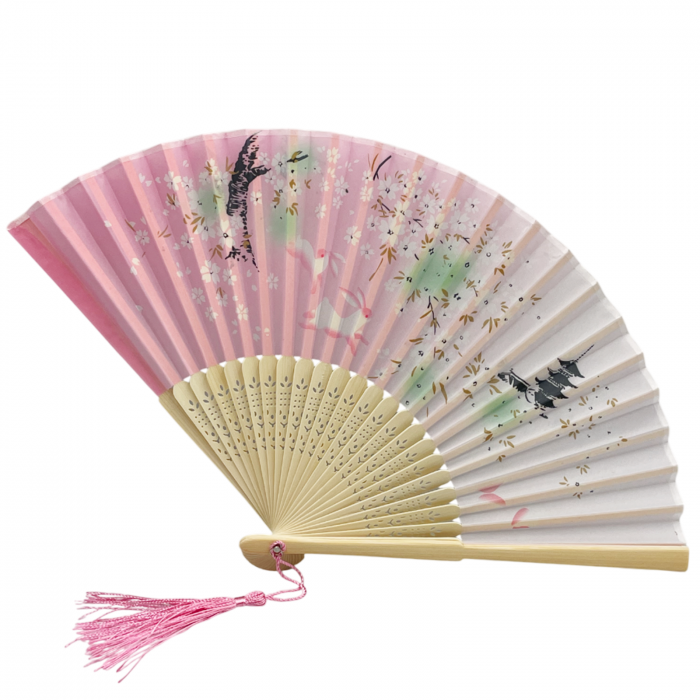 Evantai pliabil din bambus KYOTO, Roz/ Bej [2]