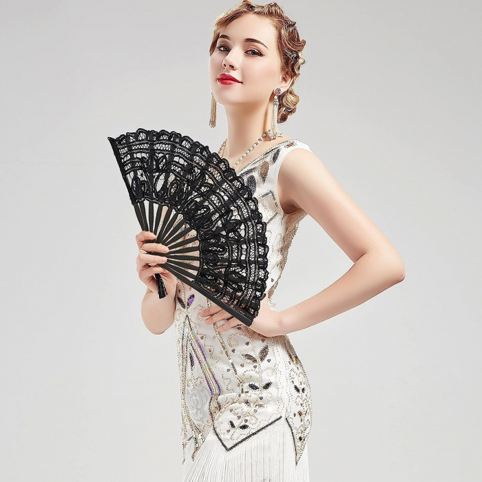 Evantai dantela vintage LORELEI, Negru [3]
