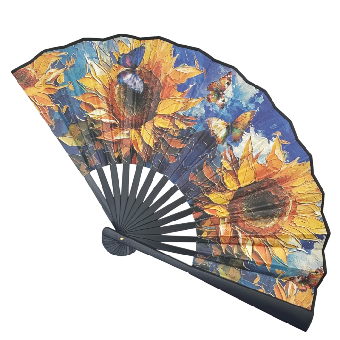 Evantai Elegant Albastru cu Pictura SUNFLOWER [2]