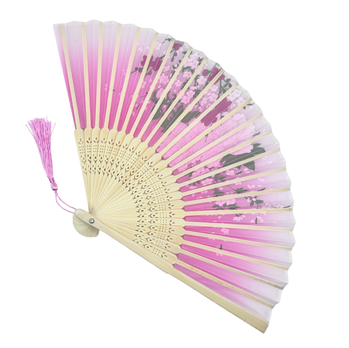 Evantai Fucsia din Bambus si Textil KYOTO cu Flori [2]