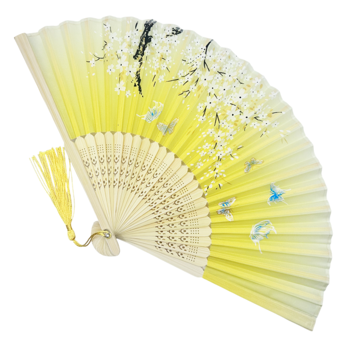 Evantai Galben din Bambus si Textil KYOTO cu Flori [3]