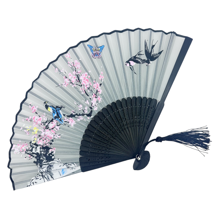 Evantai Gri din Bambus si Textil BLACK KYOTO [2]