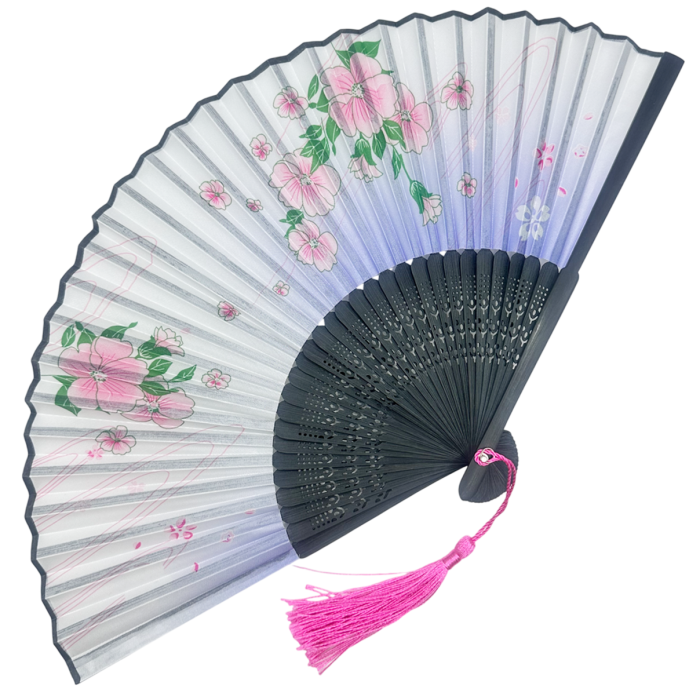 Evantai Gri din Bambus si Textil BLACK KYOTO cu Flori [3]