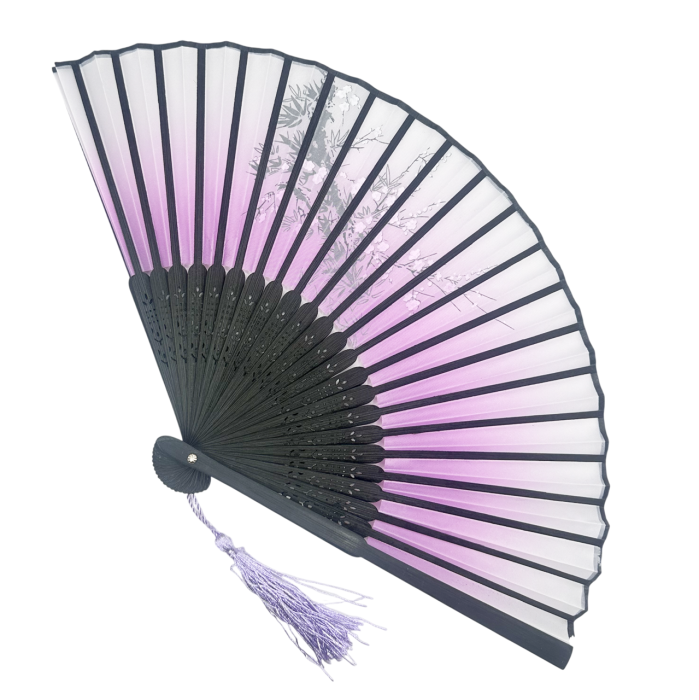 Evantai Mov din Bambus si Textil BLACK KYOTO cu Flori [3]