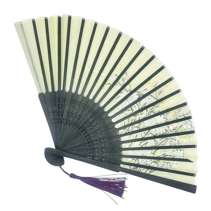 Evantai Mov din Bambus si Textil BLACK KYOTO cu Flori [2]
