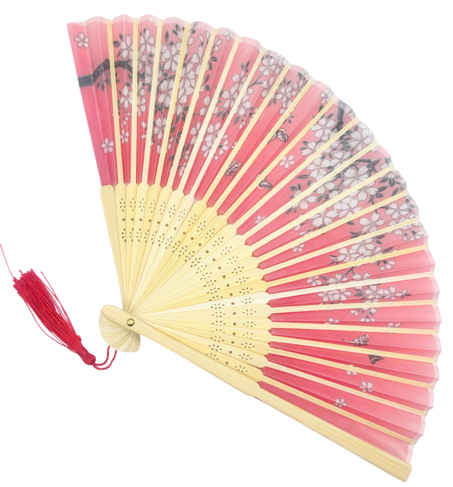 Evantai Rosu din Bambus si Textil KYOTO cu Flori [2]