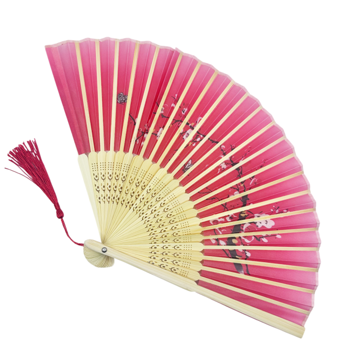 Evantai Rosu din Bambus si Textil KYOTO cu Flori [3]