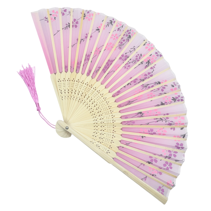 Evantai Roz din Bambus si Textil KYOTO cu Flori [3]