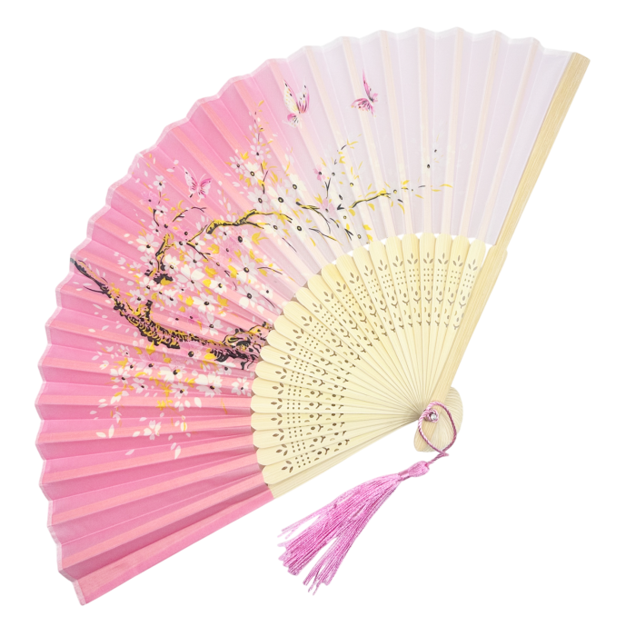 Evantai roz din bambus si textil SAKURA cu flori [2]