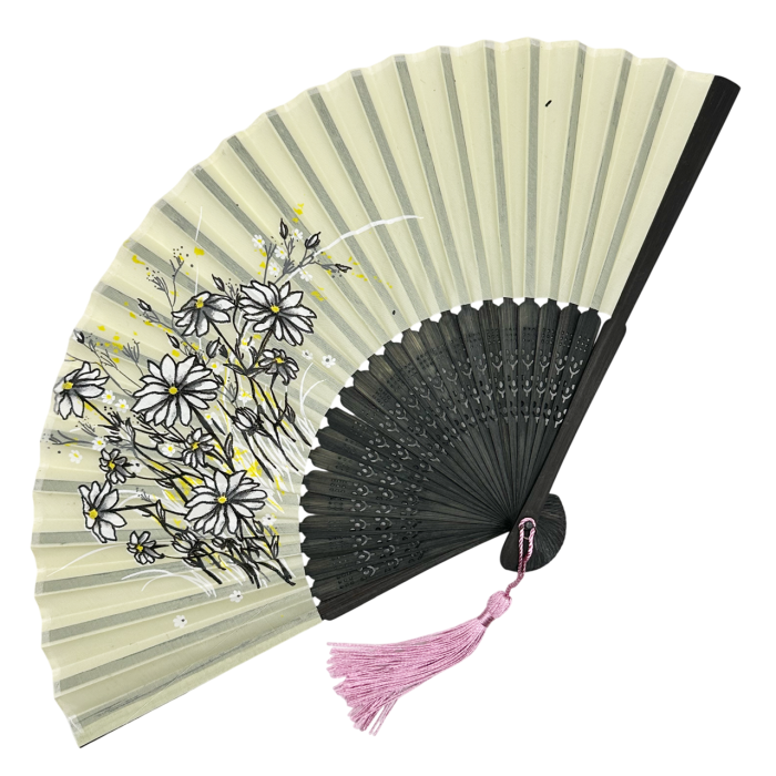 Evantai Vernil din Bambus si Textil BLACK KYOTO cu Flori [2]
