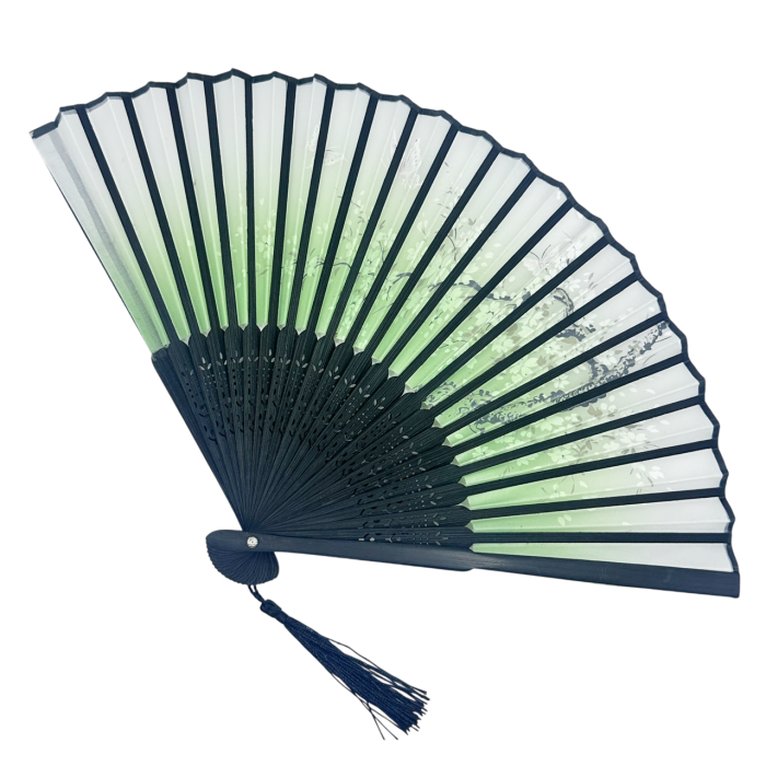 Evantai Verde din Bambus si Textil BLACK SAKURA cu Flori [2]