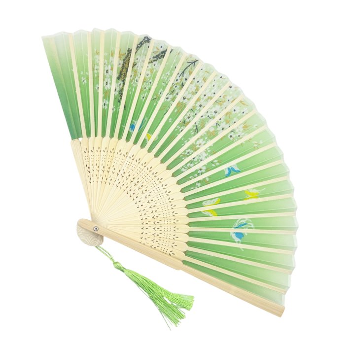 Evantai Verde din Bambus si Textil KYOTO cu Flori [2]