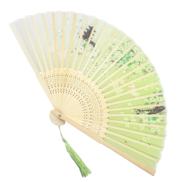 Evantai Verde din Bambus si Textil SAKURA cu Flori [2]