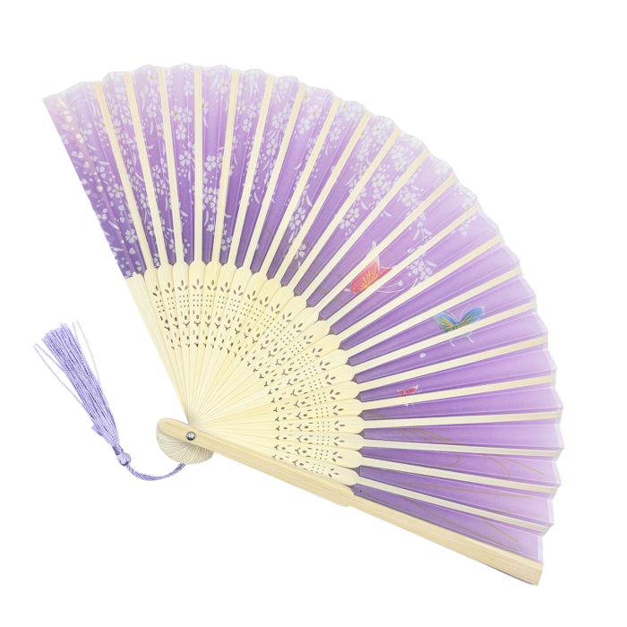 Evantai Violet din Bambus si Textil SAKURA cu Flori [2]