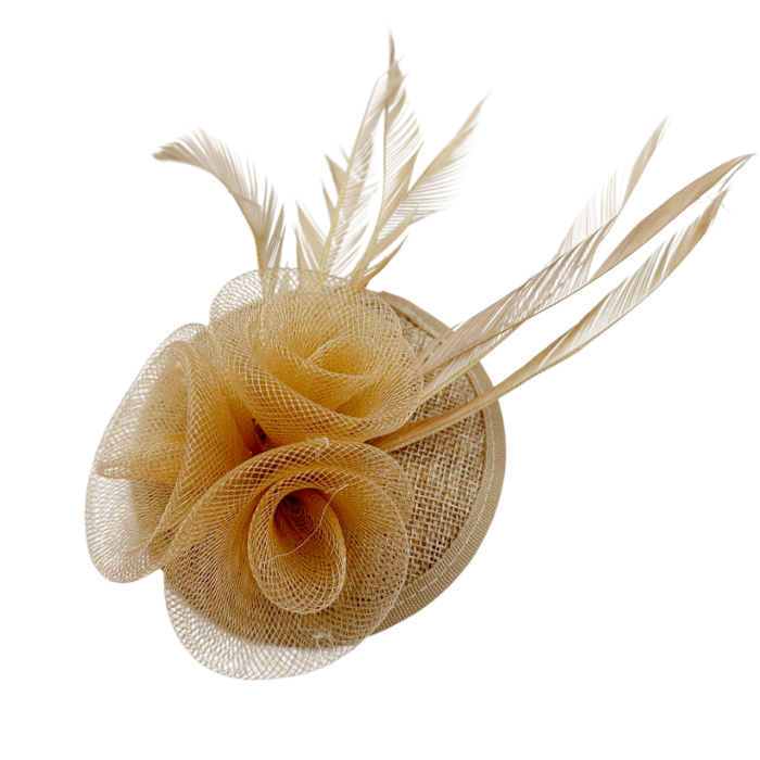 Fascinator Voaleta maro & Brosa eleganta cu pene LEONIE [2]