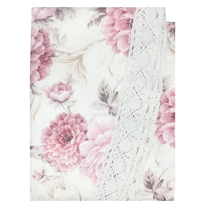 Fata de masa rotunda Vintage ELOISE, Cu motive florale si dantela [1]