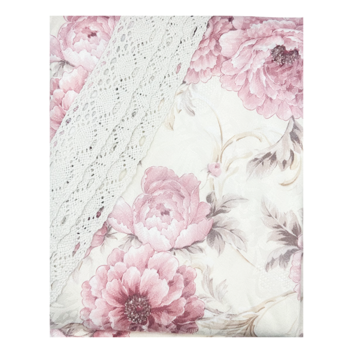 Fata de masa rotunda Vintage ELOISE, Cu motive florale si dantela [2]